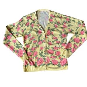 Floral Yellow and Pink Floral Sweater with Snap Closure. Looks Vintage. No Tag.